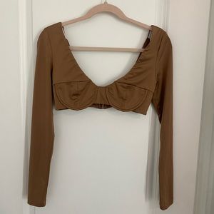 Light brown white fox cropped long sleeve top